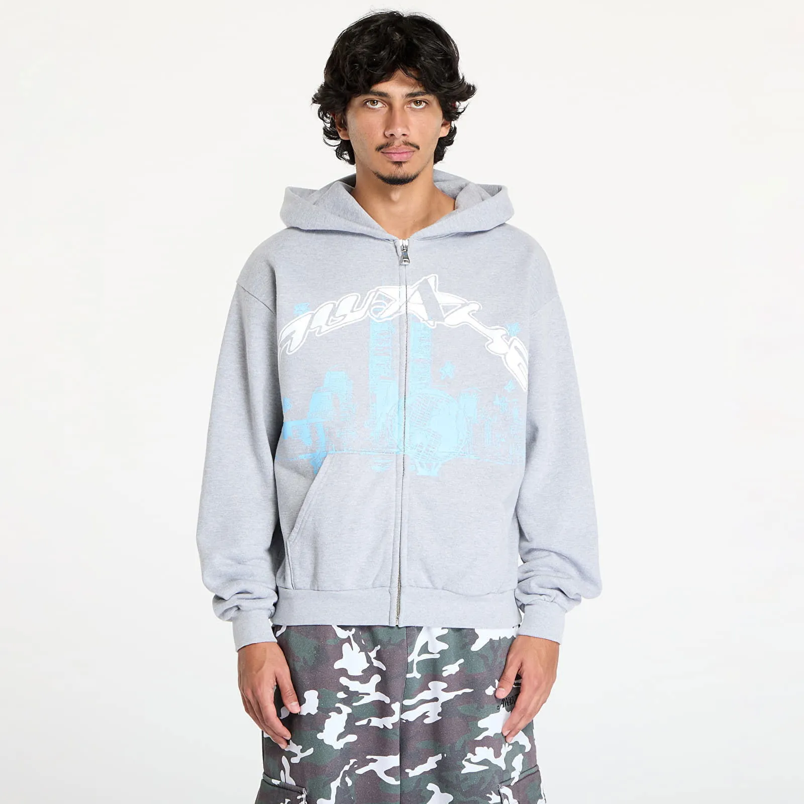 Awake NY Skyline Zip Up Hoodie Heather Grey M