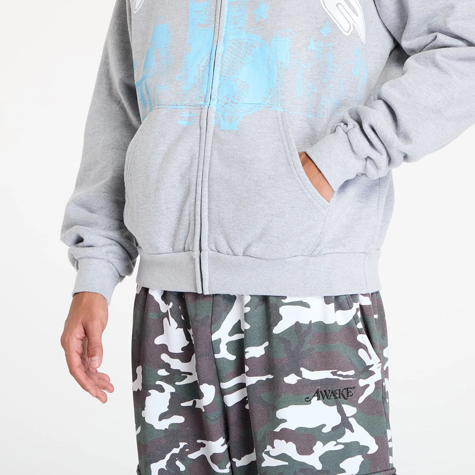 Awake NY Skyline Zip Up Hoodie Heather Grey M