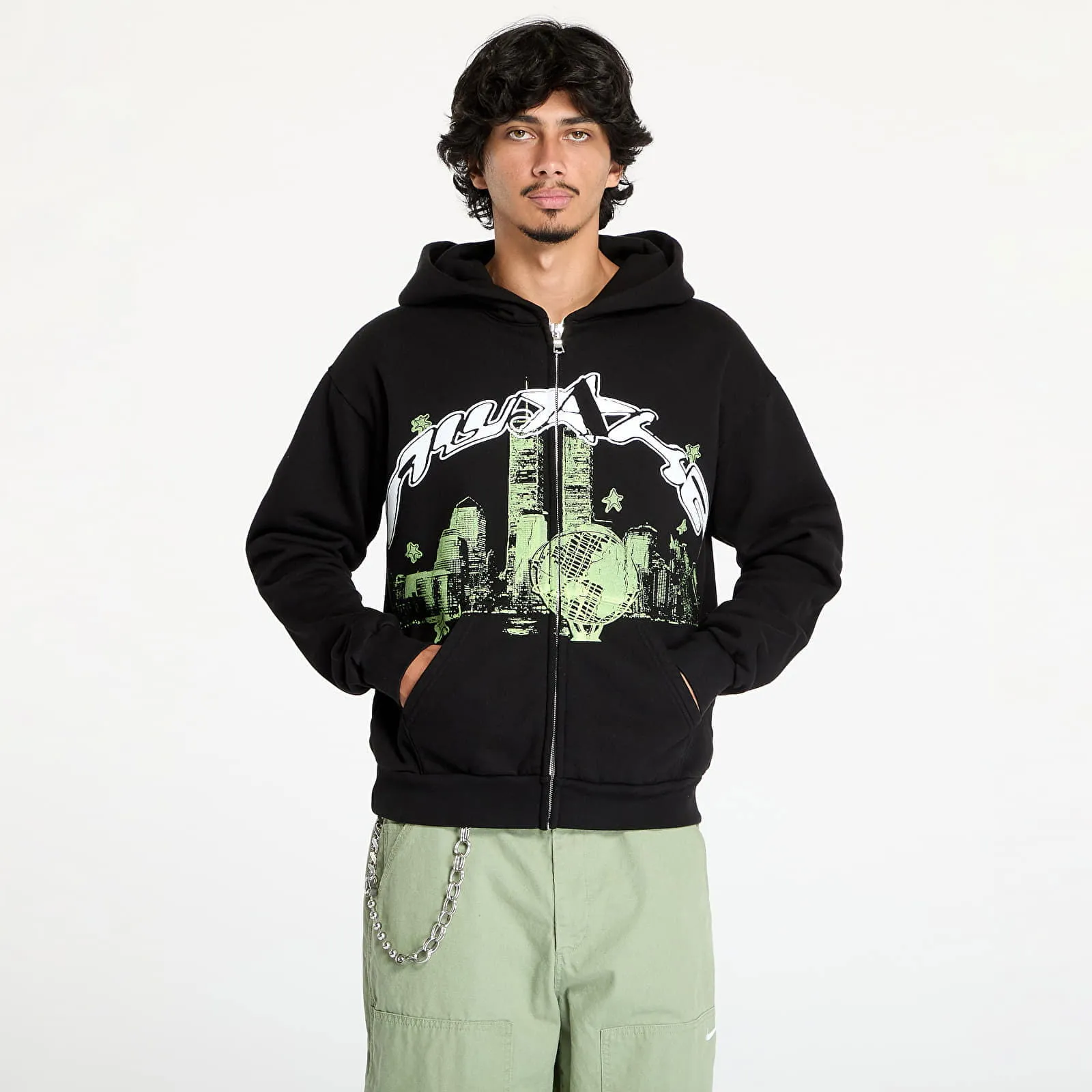 Awake NY Skyline Zip Up Hoodie Washed Black S