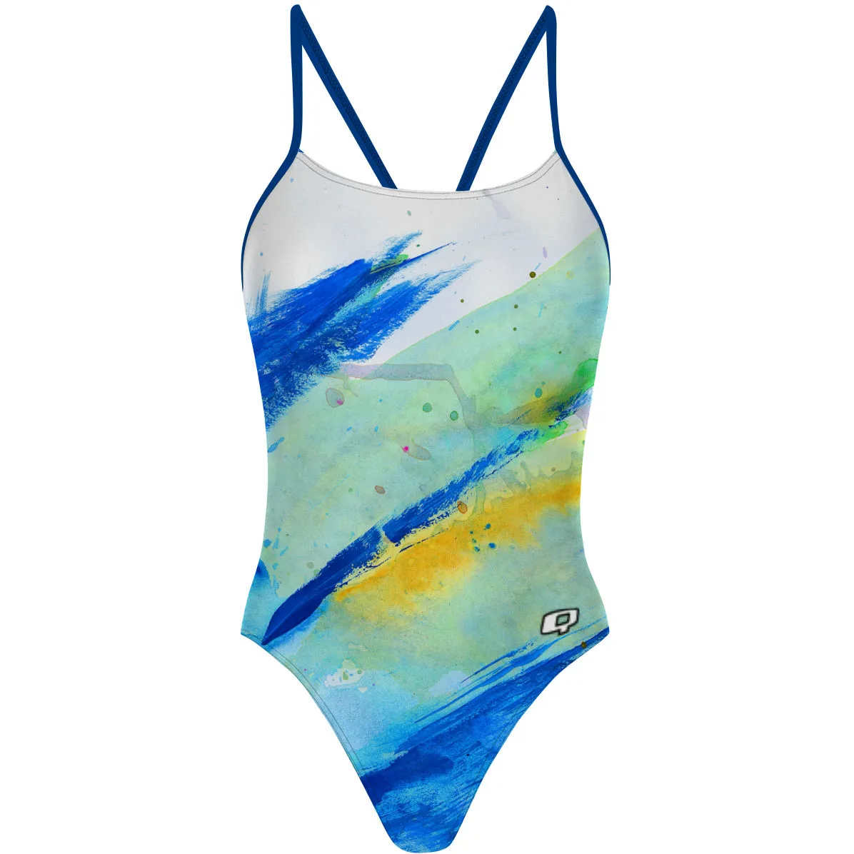 Blue Brush Strokes - Y Back Swimsuit
