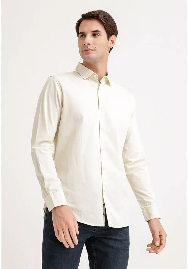 Camisa Hombre Manga Larga Twill Algodón Crudo