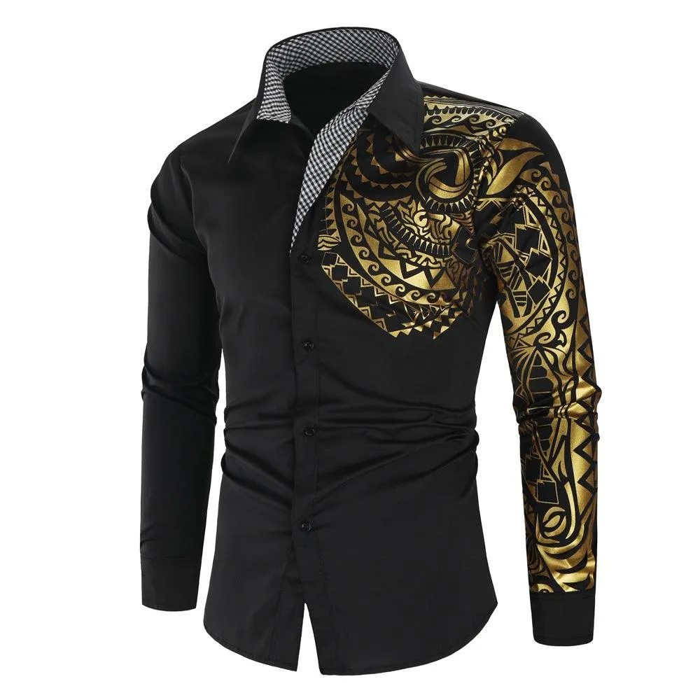 Camisa negra dorada de lujo para hombre