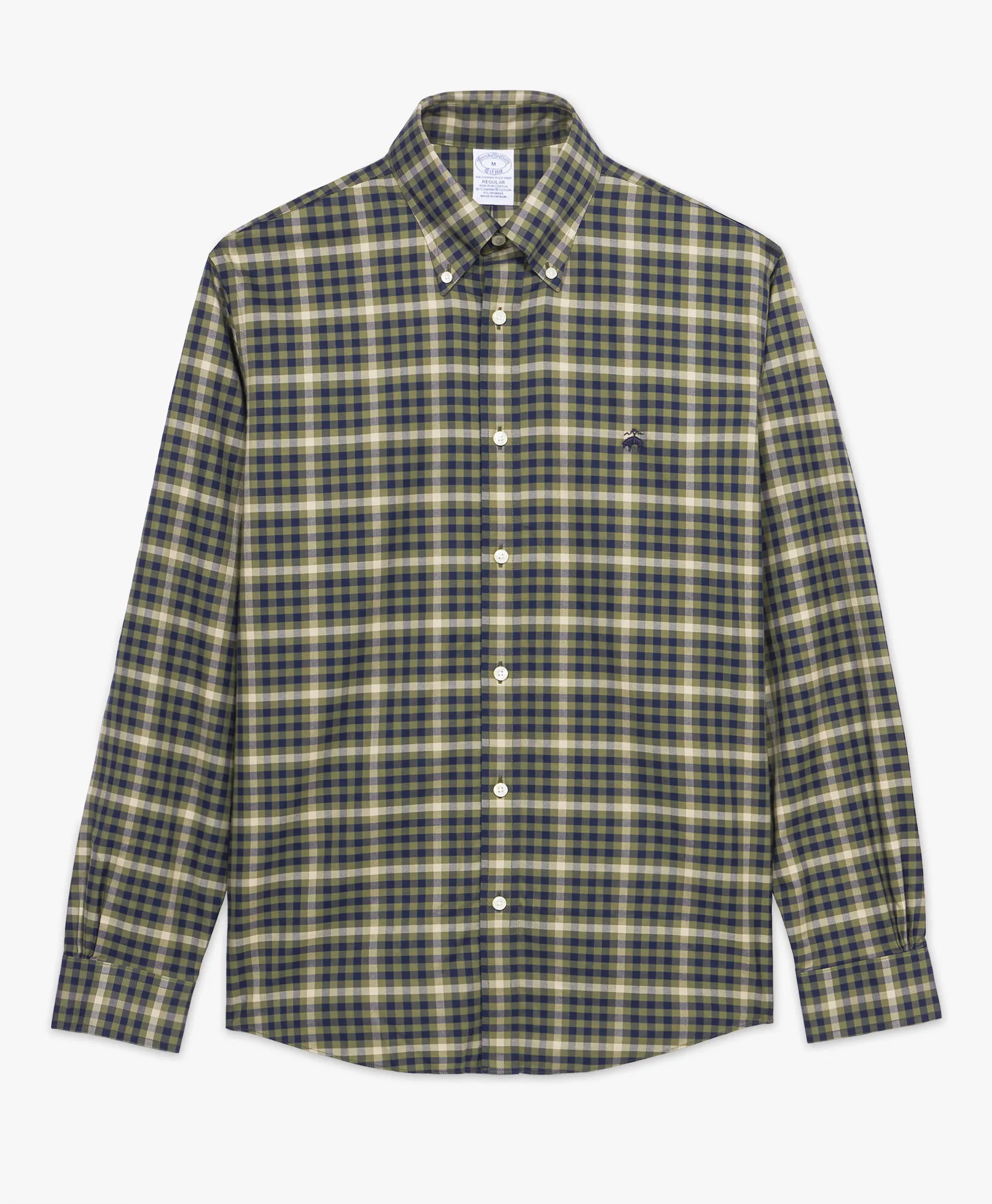 Camisa non-iron de algodón elástico verde oscuro corte regular con cuello button down
