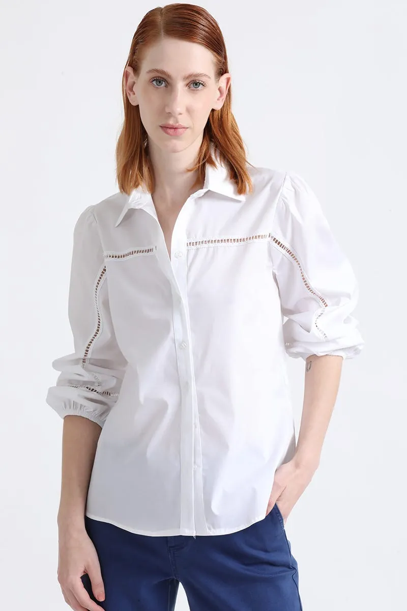 CAMISA POPLIN CON BORDADO PERFORADO, CRUDO, COLECCIÓN ITALIA