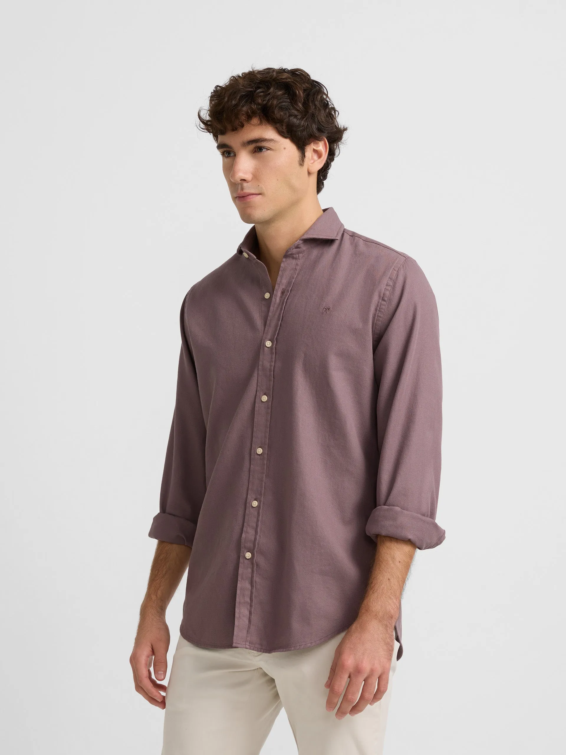 Camisa sport lisa micropique marron
