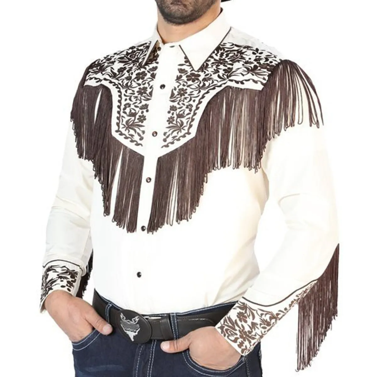 Camisa Vaquera Bordada El Seor de los Cielos Beige GEN-126710
