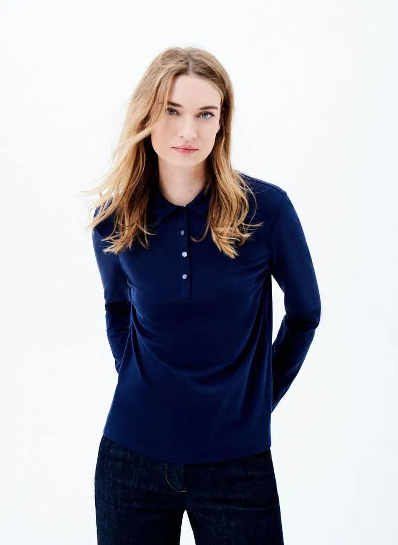 CAROLL TIRUS - Camiseta de algodón con cuello polo en azul