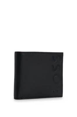 Cartera de piel granulada con logo grabado y bolsillo monedero