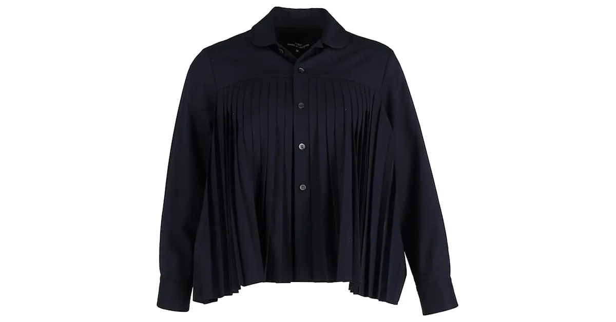 Comme Des Garcons Camisa de manga larga plisada Comme Des Garçons en poliéster azul marino 