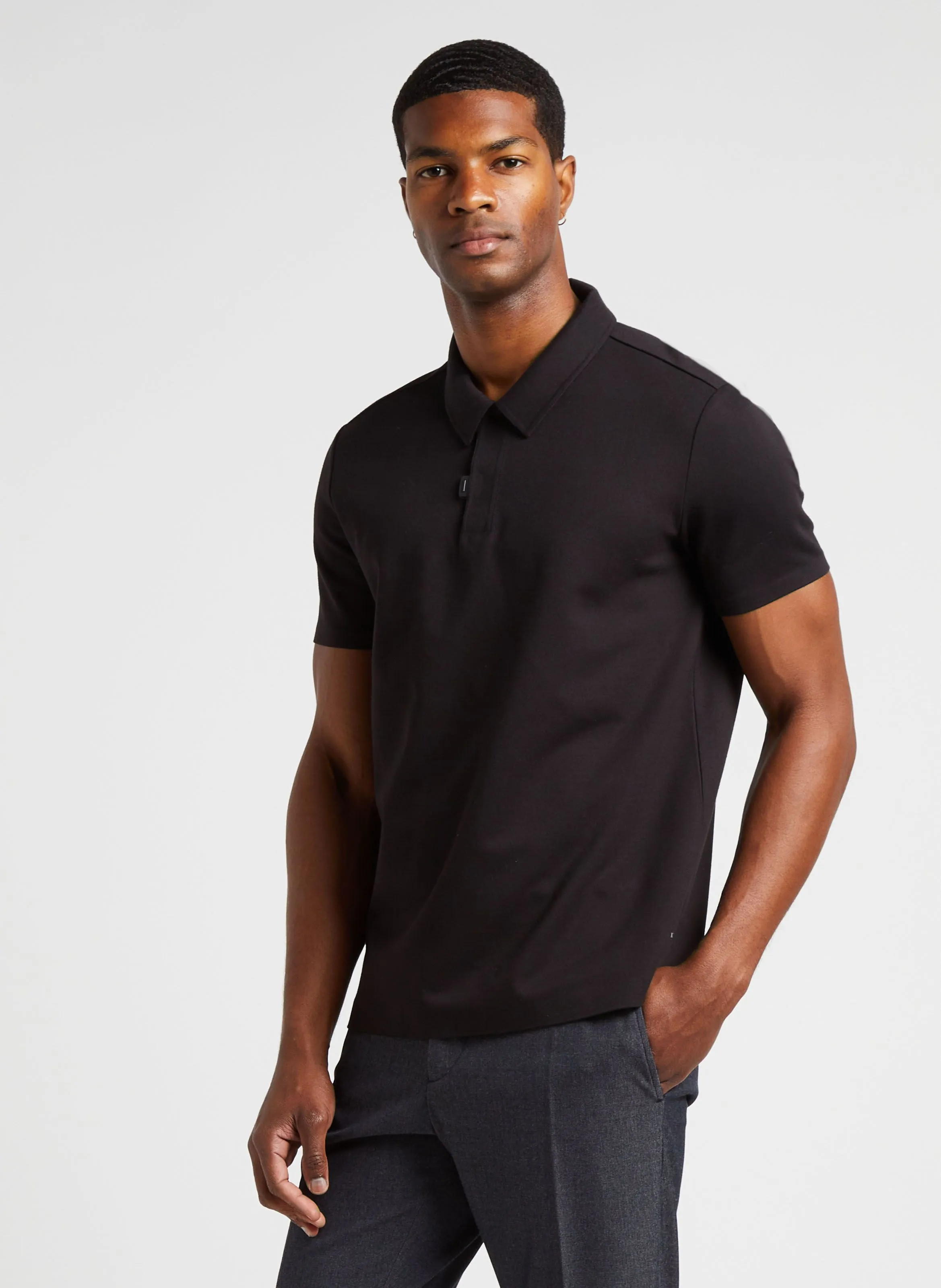 IKKS Polo de corte regular en mezcla de algodón en negro