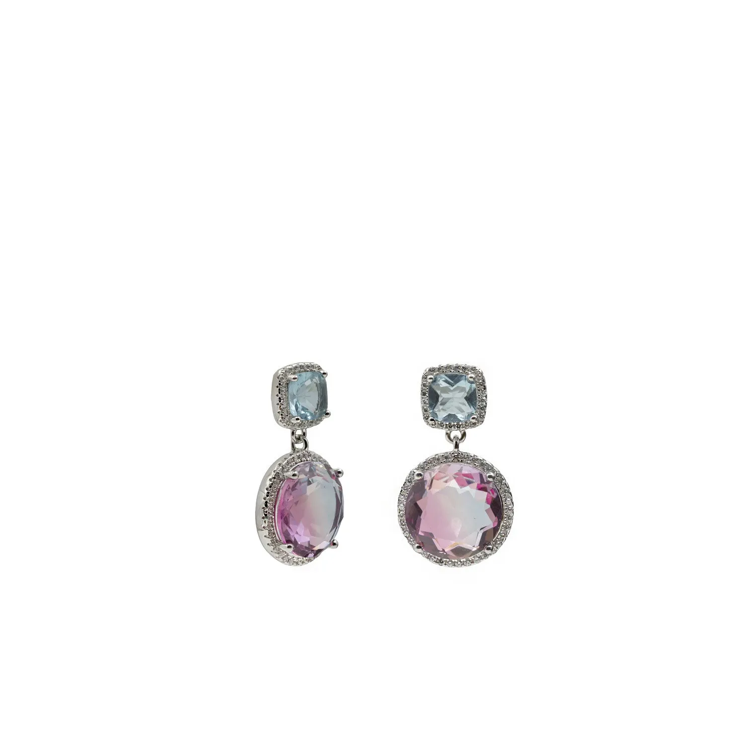 Pendientes de piedras de colores en tonos azul y fucsia