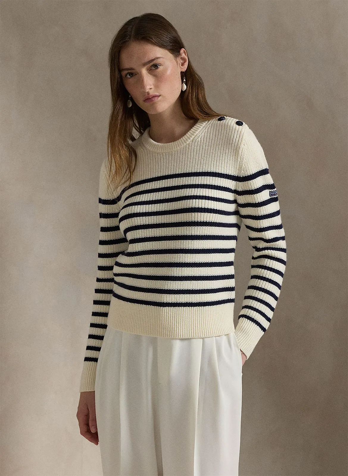 POLO RALPH LAUREN Camiseta de lana con cuello redondo en beige