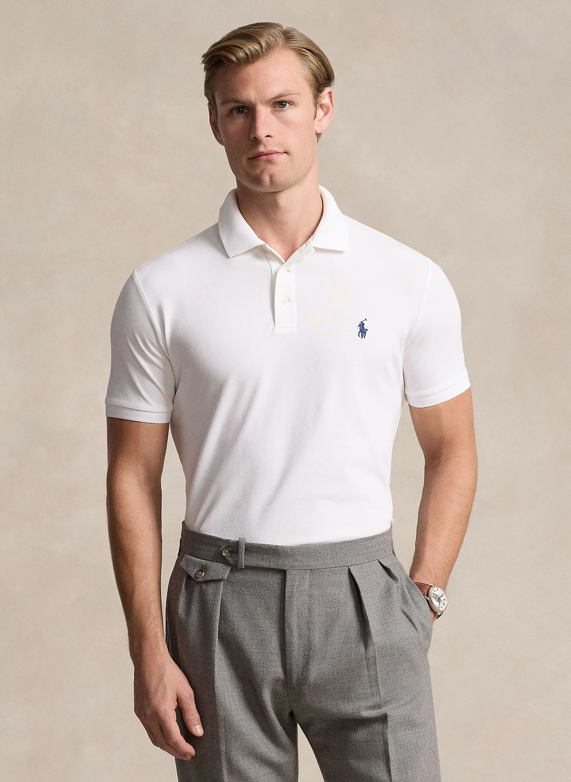 POLO RALPH LAUREN Polo de mezcla de algodón slim fit en blanco