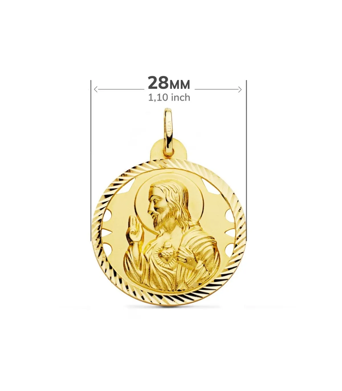 Scapulaire Vierge du Mont Carmel et Sacré Coeur Or 18 K 28mm Ajourée